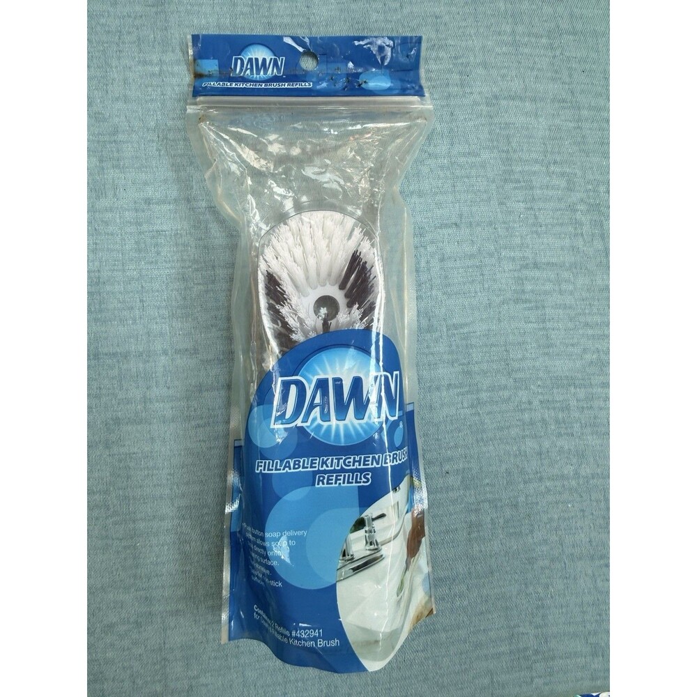 Dawn Dishwashing Fillable Kitchen Brush Refills White and Blue 2 Count Pack New